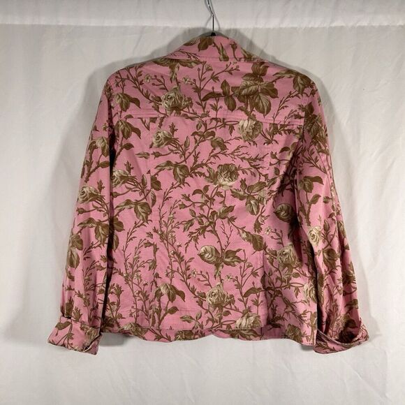 Villager Liz Claiborne Jacket Women's Large Pink Floral Button Up Stretch Cotton - Picture 8 of 10